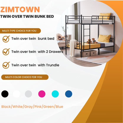 Zimtown Twin over Twin Steel Bunk Beds Frame, 78" x 42" x 65" with Ladder Bedroom Dorm Room for Kids Adult Children