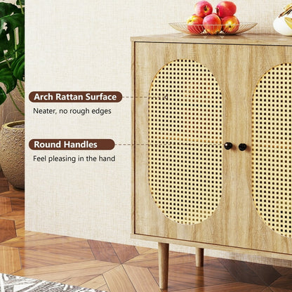 Anrist Sideboard Cabinet Rattan Sideboard and Buffets with Storage for Kitchen Living Dining Room,Oak