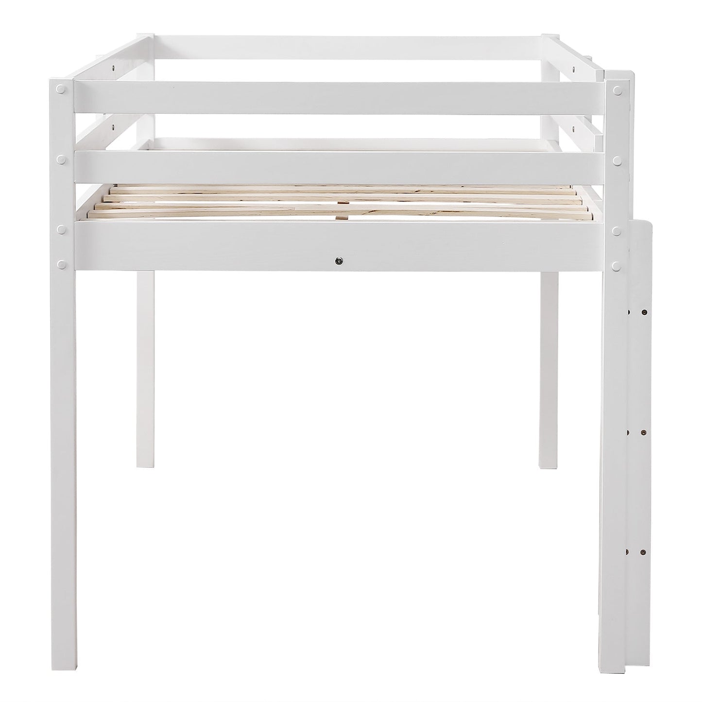 Zimtown Twin Size Loft Bed with Stairs Wood Low Sturdy Loft Bed for Kids Bedroom, White