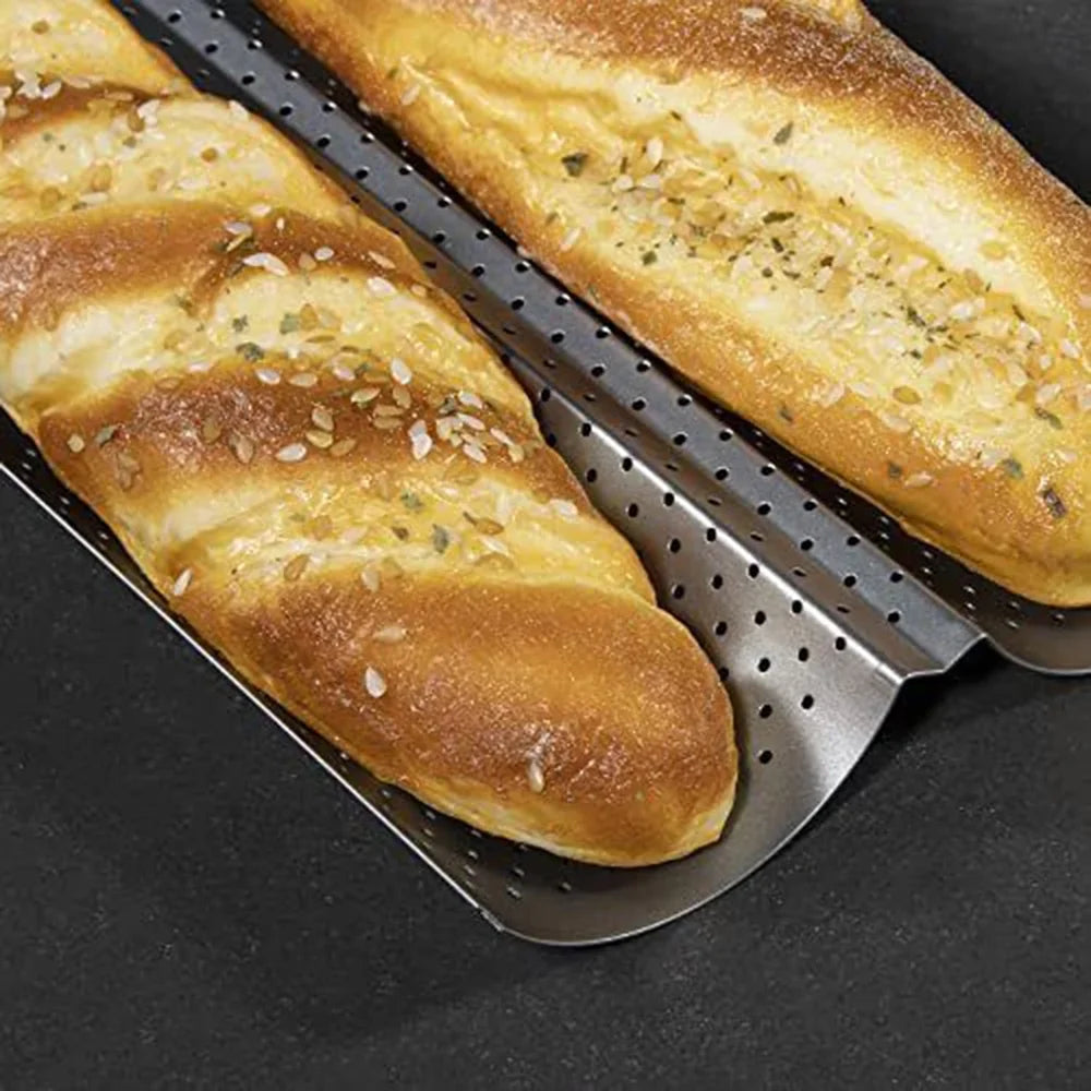 LIMICAR Baguette Pan,Non-Stick Baguette Baking Pan,French Bread Tray,Baguette Bread Pan for Baking Loaf Bread, Ventilation & Heat Resistant (Silver)