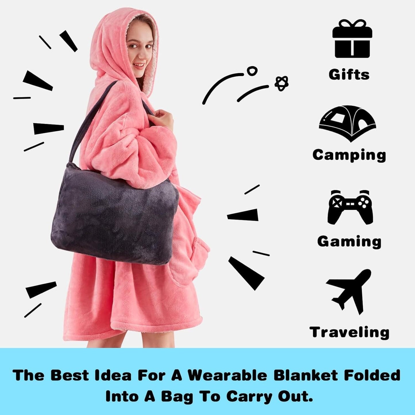 Blanket Hoodie, Oversized Wearable Blanket for Adult Women and Men Gifts, Super Cozy Warm and Soft Hooded Blanket Sweatshirt