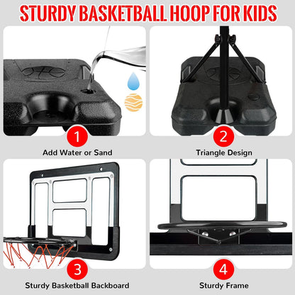 JUGAAD LIFE Kids Basketball Hoop with Stand Adjustable Height 3.5 ft-6.2 ft Indoor & Outdoor Portable Mini Toddler Basketball Goal with Ball Pump for Kids Teenagers