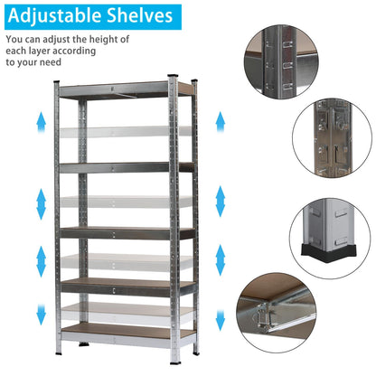 FCH 5 Tier Heavy Duty Steel Shelving Unit, 11.8"W x 29.5"D x 59"H Garage Storage Rack Silver