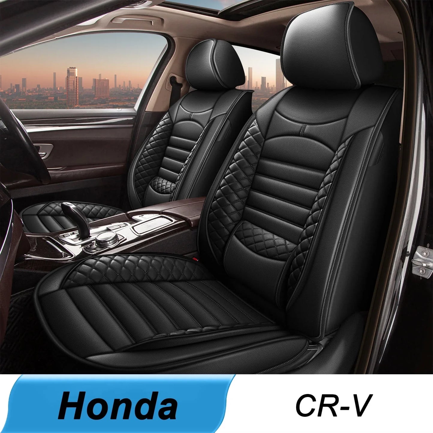 AOMSAZTO Car 5-Seat Covers Front & Rear Full Set Faux Leather For Honda CR-V 2007-2016 Seat Cushion Protector Waterproof Black