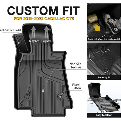 AOMSAZTO Car Floor Mats for Cadillac CT5 2020-2024 All Weather TPE Rubber Floor Liners Carpets