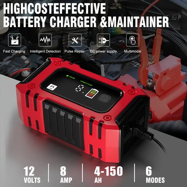 Car Battery Charger, 6V and 12V Trickle Charger, Battery Maintainer for Motorcycle, ATVs, and More