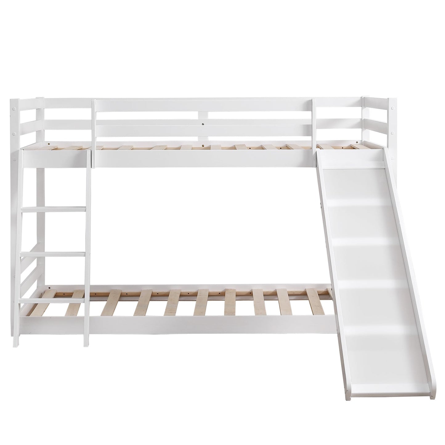 Zimtown Bunk Bed Twin Over Twin,Kids Low Floor Bunk Bed with Slide for Children Boys Girls Dormitory Bedroom,No Box Spring Needed,White