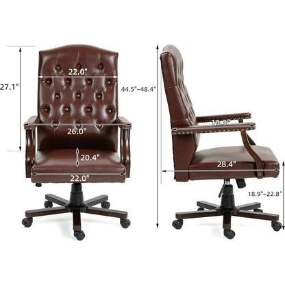 Homhum Executive High Back Office Desk Chair, Adjustable Seat, Brown