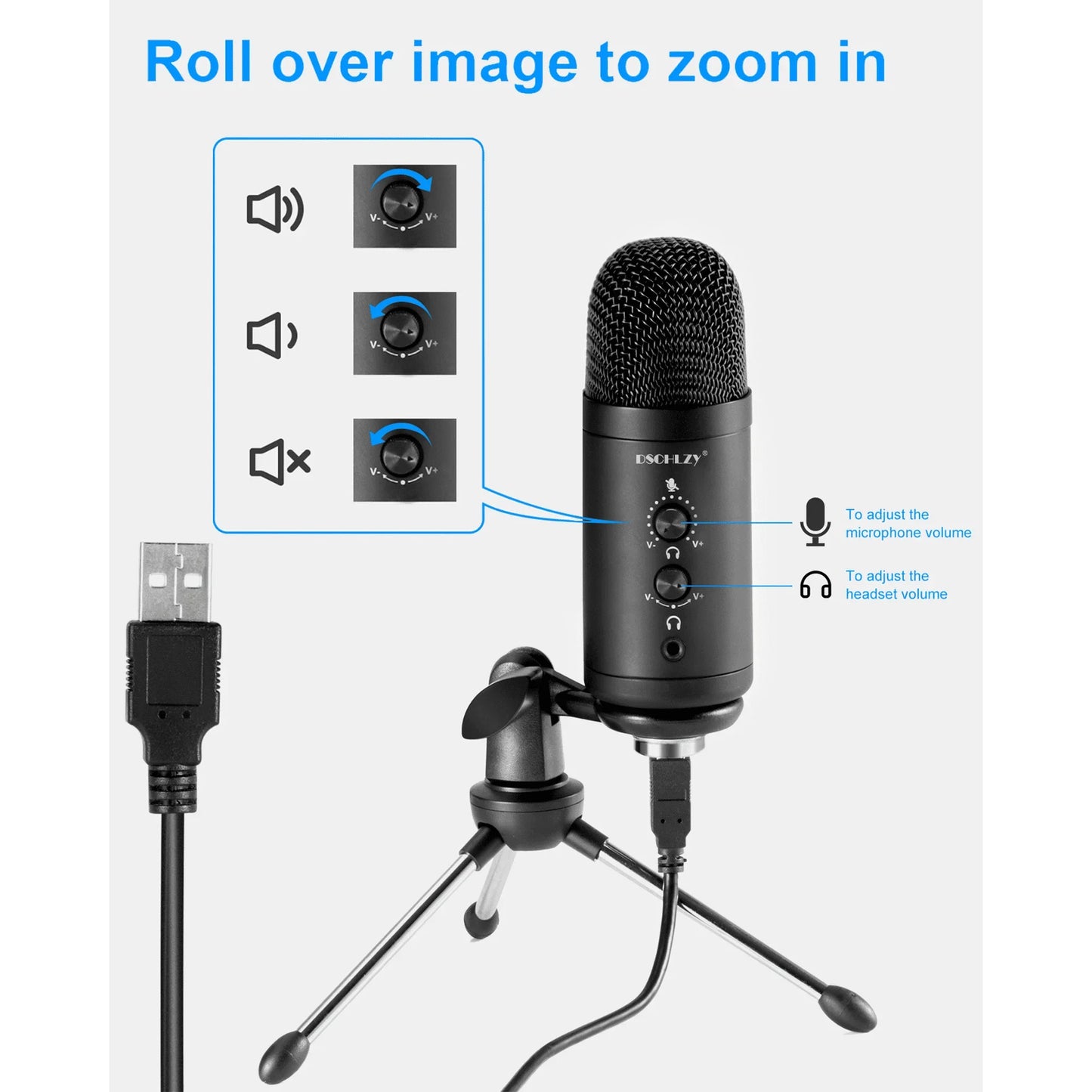 1PCS USB Condenser Podcast PC Microphone: Vocal Recording Streaming Mic Studio Professional Zero Latency Monitoring Kit for Singing Skype Gaming Voice YouTube with Tripod Stand