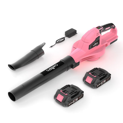 SOYUS 20V Electric Leaf Blower, Leaf Blower Cordless with Two 2.0Ah Batteries and Charger, Pink