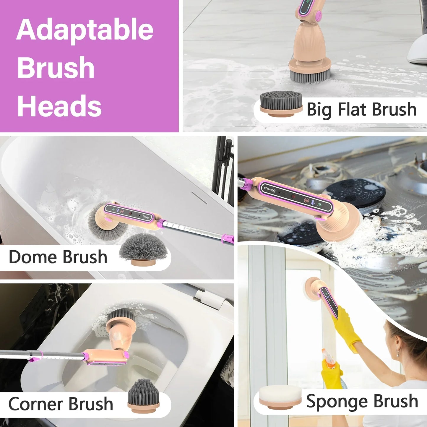 Electric Spin Scrubber 7 Heads Electric Scrubber for Cleaning,Shower Scrubber with Long Handle