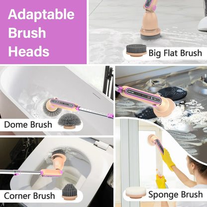 Electric Spin Scrubber 7 Heads Electric Scrubber for Cleaning,Shower Scrubber with Long Handle