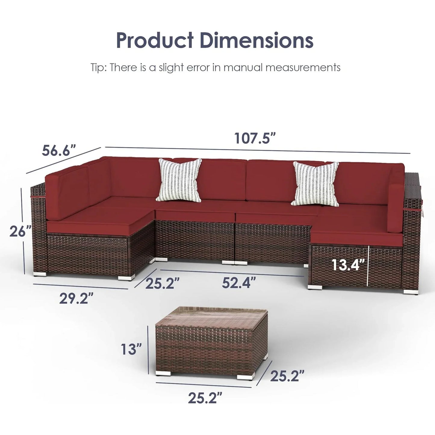 ELPOSUN 7 Pieces Patio Furniture Set All Weather Outdoor Sectional Sofa, Outdoor Modern Sectional Furniture Wicker Couch with Glass Coffee Table, Thicken Khaki Anti-Slip Cushions, Waterproof Cover