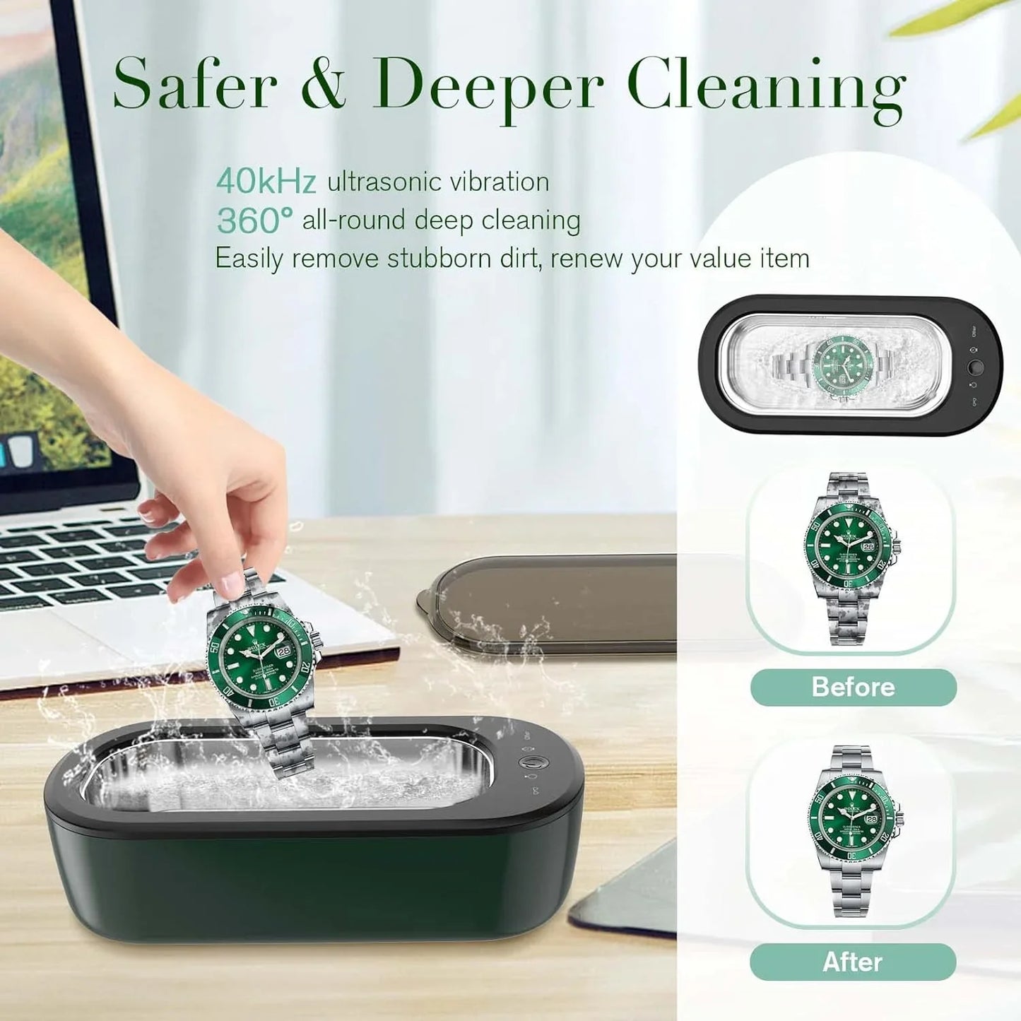 Ultrasonic Jewelry Cleaner Machine, 4 Modes Professional Jewelry Cleaner with 300ml Stainless Steel Tank for Deep Cleaning Watches Rings Necklaces Eyeglasses Combs Coins Instruments