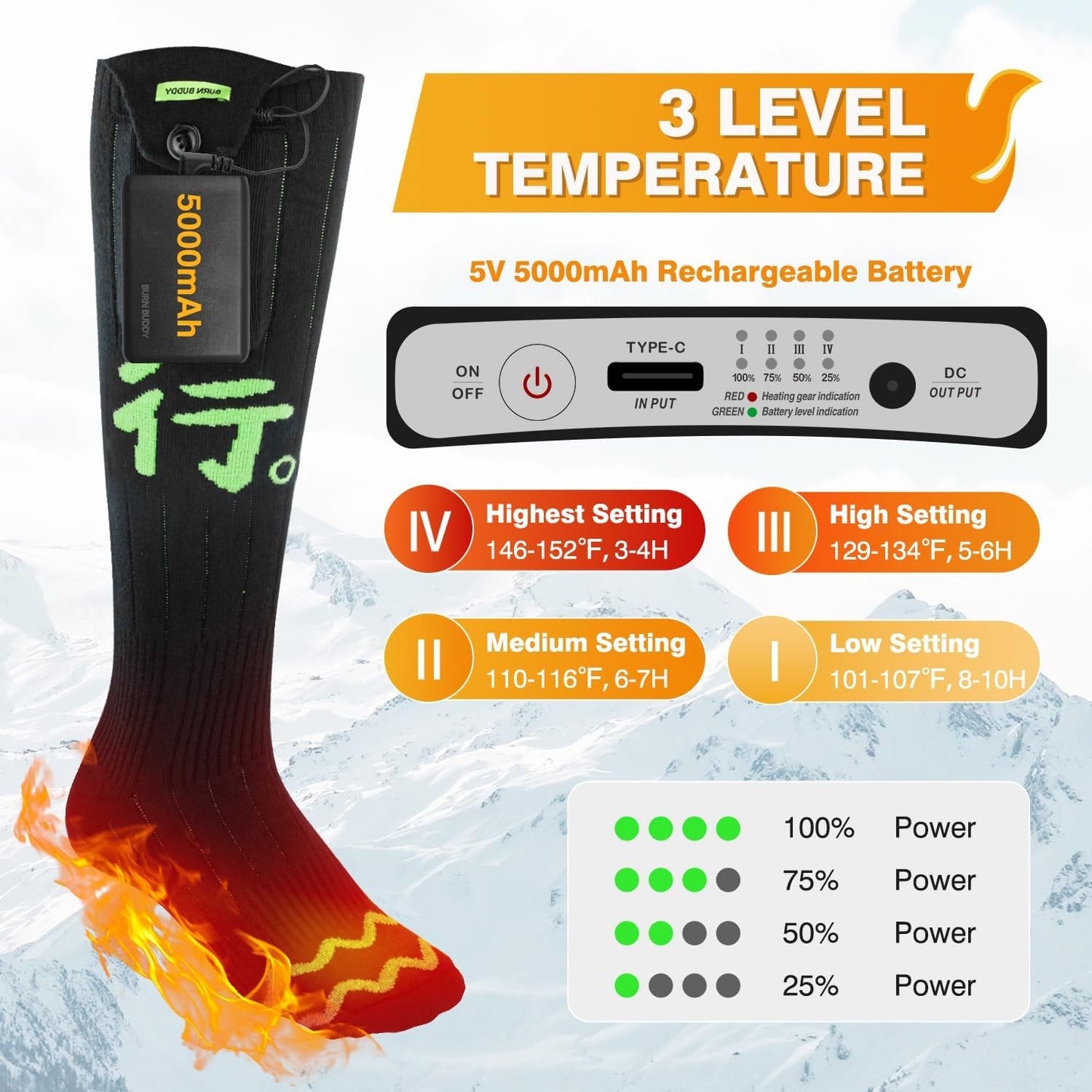 Heated Socks for Men Women,Rechargeable Heated Socks with 4 Heating Level,Battery Heated Socks Washable Electric Socks for Men Skiing Hunting Camping XL