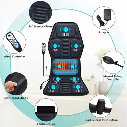 ENGOO Back Massaging Cushion with Heat, Airbag Lumbar Support, and 9 Massage Styles for Stress and Fatigue relief - Ideal for Home, Office and Car Use