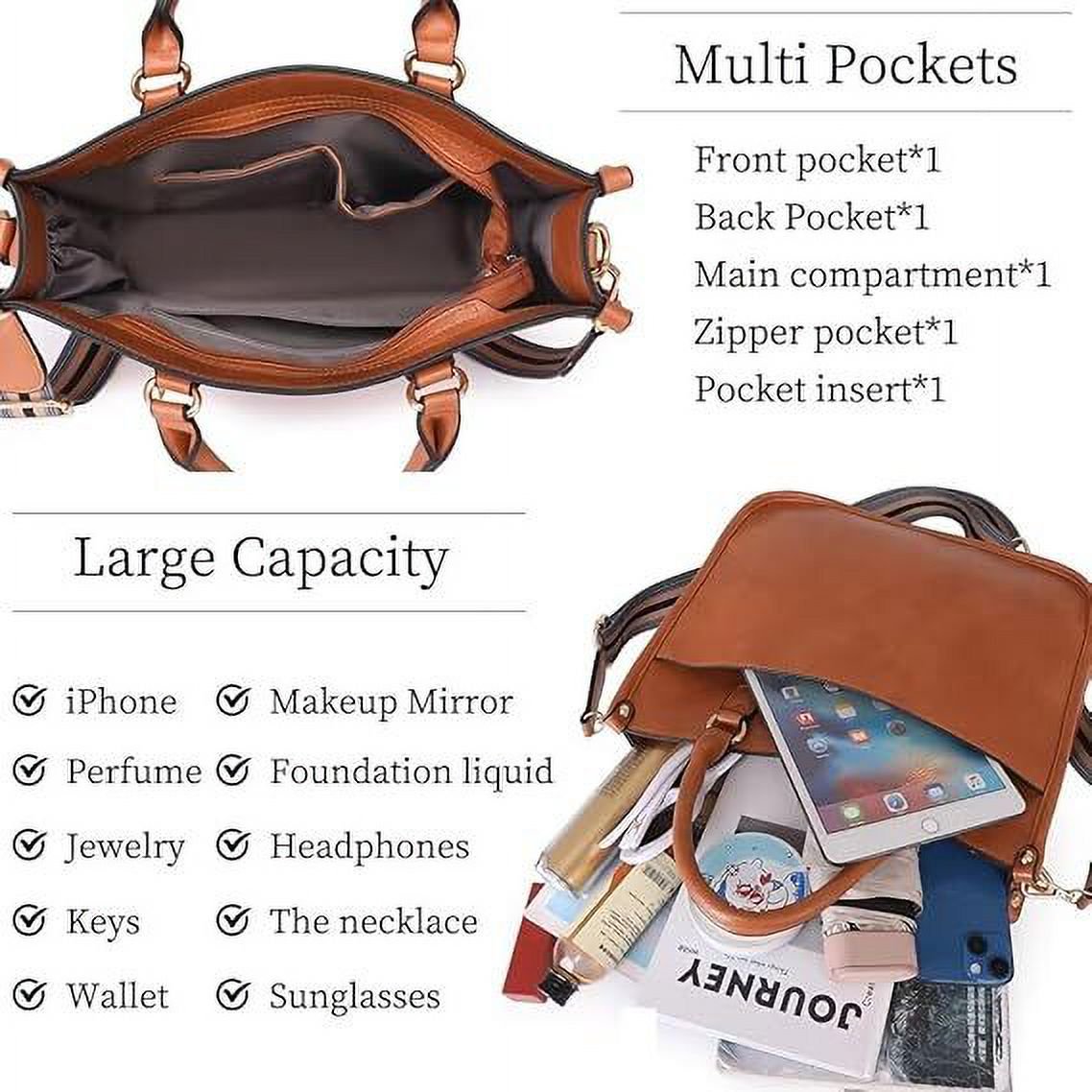 HONGLONG Leather Travel Handbags for Women Convertible Ladies Fashion Casual Work Shoulder Bags Brown