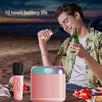 Portable Karaoke Machine, Mini Bluetooth Stereo with 2 Wireless Microphones for Kids and Adults, Boys and Girls Birthday Gifts Outdoor Party