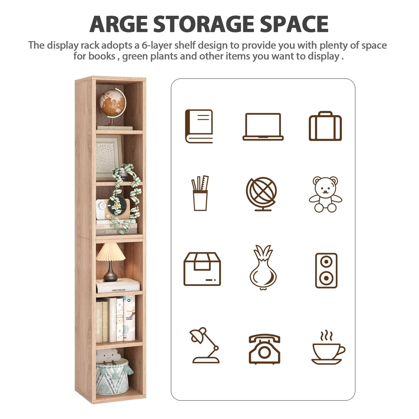 JOZ 6-Tier Open Bookcase and Bookshelf: Stylish Freestanding Display Storage for Bedroom, Living Room, and Office