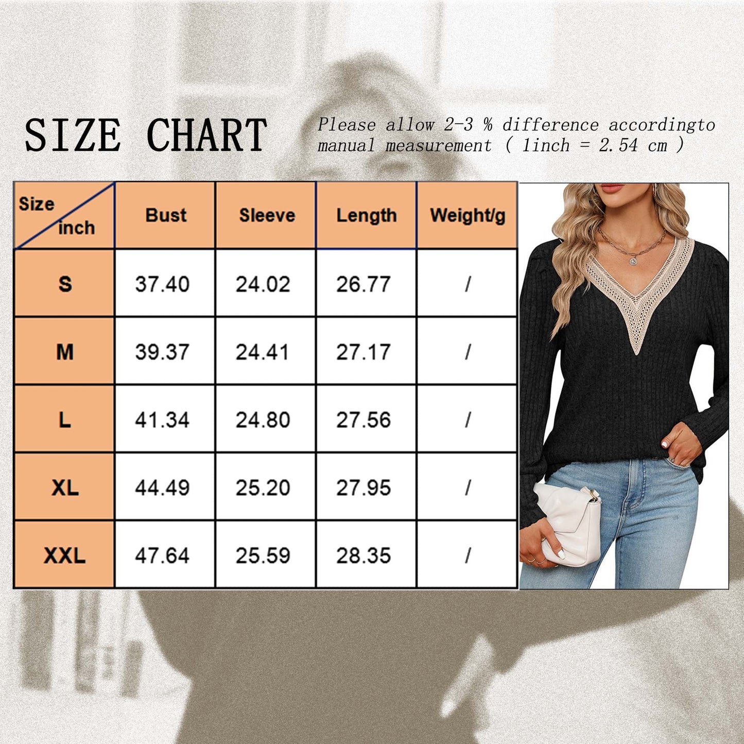 SHIBEVER Womens Tops sweatershirt Long Sleeve V Neck Fall knitwear Eyelet Business Casual 2024 Blouses Smocked Puff clothes BLACK