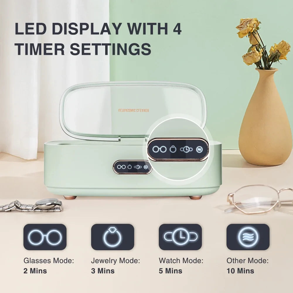 Ultrasonic Jewelry Cleaner, 300ml Jewelry Cleaning Machine, 45khz Stainless Steel Jewelry Cleaner with 4 Cleaning Modes for Jewelry Eyeglasses Watches Rings Earrings Necklaces Coins