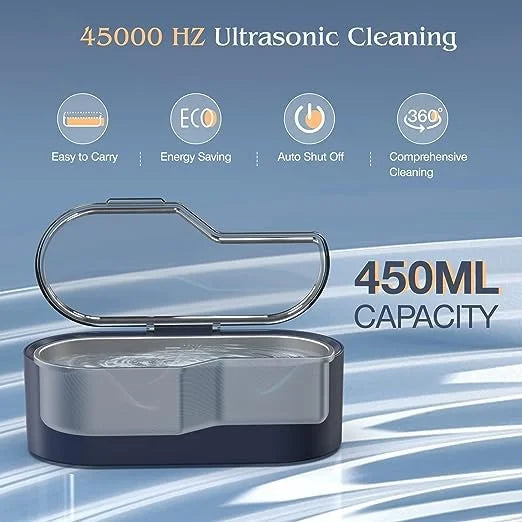 Ultrasonic Jewelry Cleaner Machine, 450ml Ultrasonic Jewelry Cleaner with 4 Time Settings 45KHz, Professional Ultrasonic Cleaner for Jewelry, Glasses, Watches, Silver, Rings, Necklaces, Coins