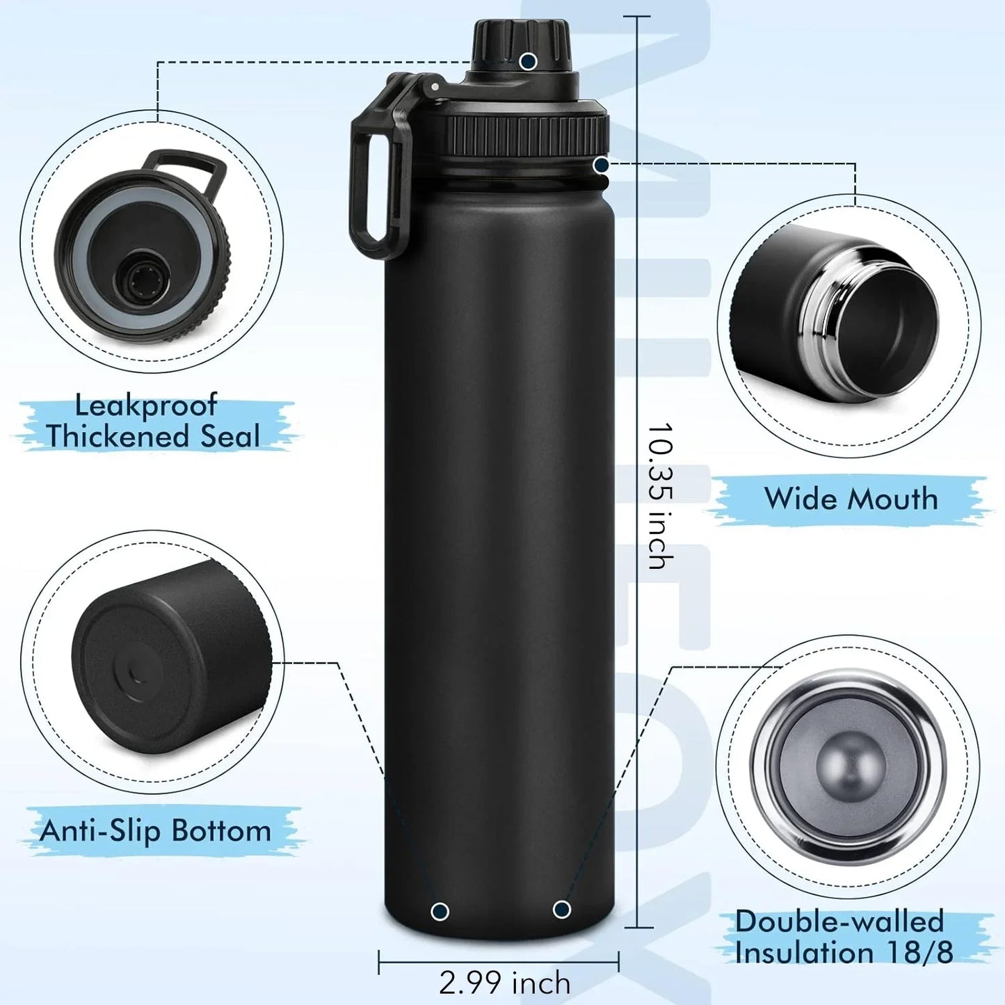 BN-LINK 25oz Insulated Sports Water Bottle, Double Wall Vacuum & Stainless Steel, Leak Proof & BPA-Free, Keeps Cold and