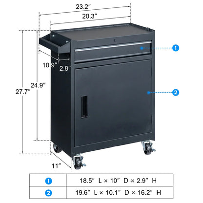 Ktaxon 4-Drawer 2-IN-1 Rolling Tool Chest Storage Cabinet, Mechanic Tool Organizer Box, 23.2" L x 11" W x 40.2" H, Black