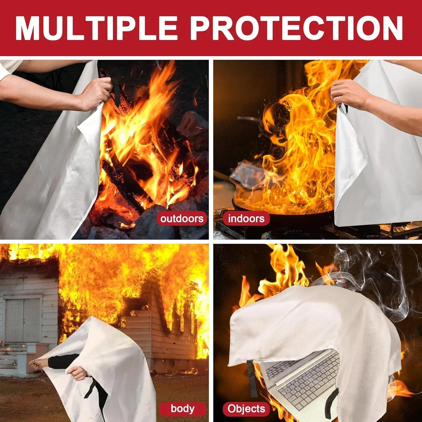 Emergency Fire Blanket for Home - 1 Pack Fire Suppression Flame Retardant Survival Safety Cover Fiberglass Fireproof Blanket for Kitchen Home School House Fireplace Car Office Warehouse 3.3ft x 3.3ft