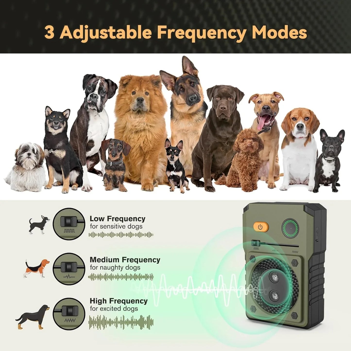 Anti Bark Device for Dogs, Rechargeable Dog Barking Deterrent Devices with 3 Modes, 50FT Anti Dog Barking Device Stop Dogs Barking, Anti Bark Box for Indoors Outdoors Puppy Large Dogs, Green