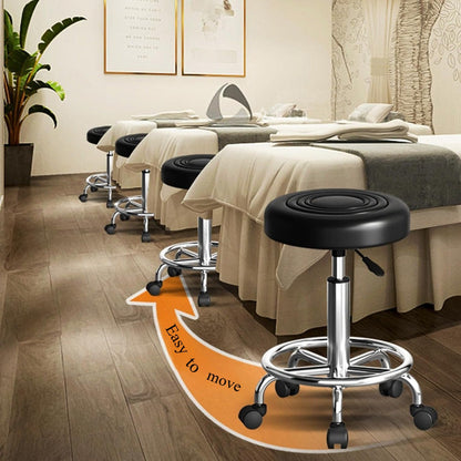 OUTMASTER Rolling Stool with Footrest PU Leather Height Adjustable for Salon Shop (Black)