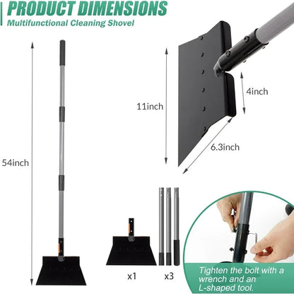 Multifunctional Garden Cleaning Shovel, Heavy Duty Steel Flat Shovel with 54" Adjustable Handle, Gardening Scraper Shovel, Outdoor Spade Tool for Weeding, Lawn Edging, Digging, Ice Removal