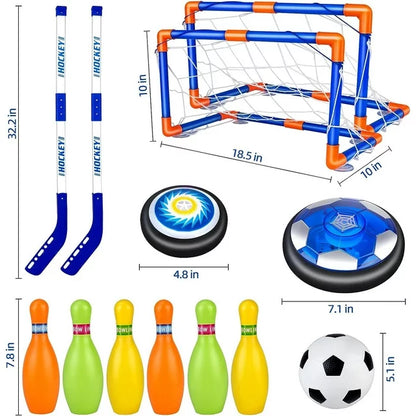 JUGAAD LIFE 3 in 1 Hover Soccer Ball Hockey Bowling Toys Set for Kids Indoor/Outdoor Sports Games Toys for 3 4 5 6 7 8 Years Old Boys Girls Christmas Birthday Gifts