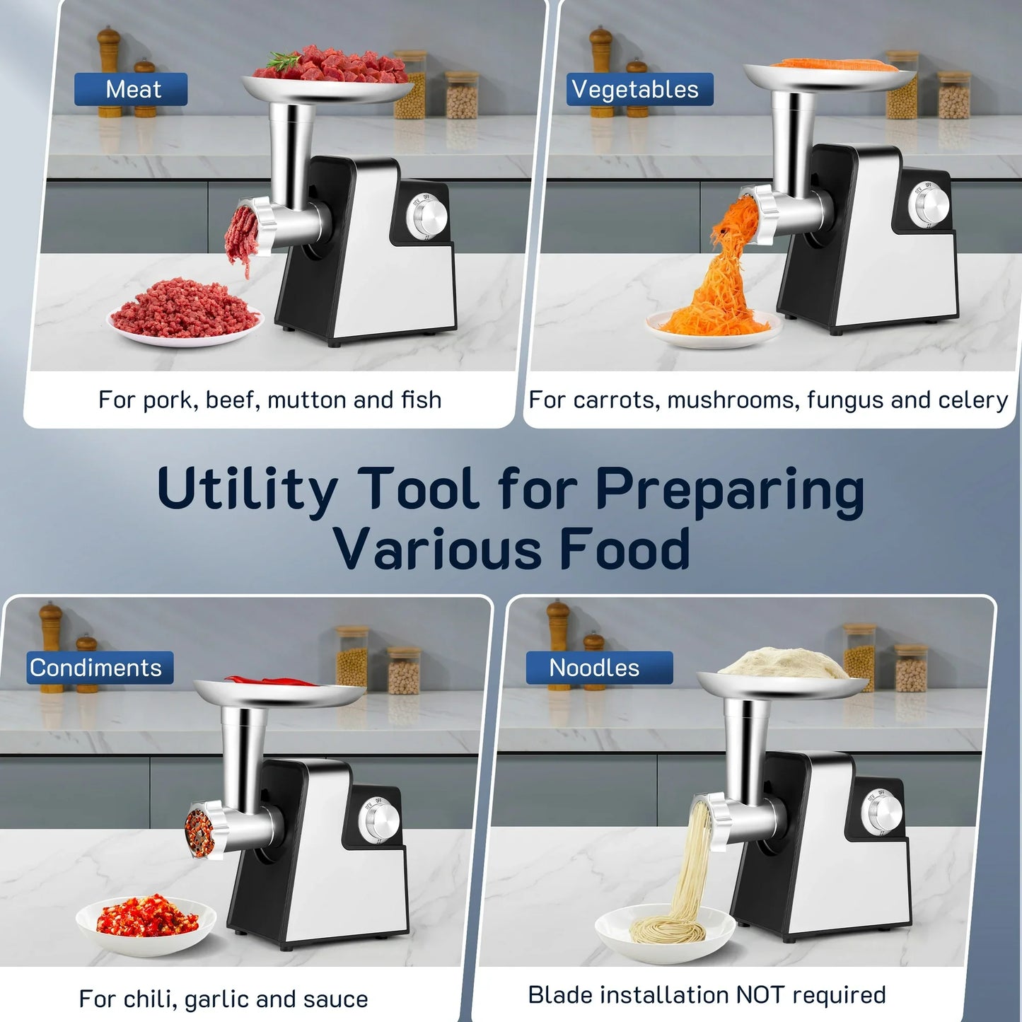 RELOIVE Meat Grinder, 2800W Electric Meat Grinder for Home Use 2 Adjustable Speeds Food Grinder with Sausage & Kubbe Kit, 3 Cutting Plates, 3 Grinding Blades, 2 Meat Claws