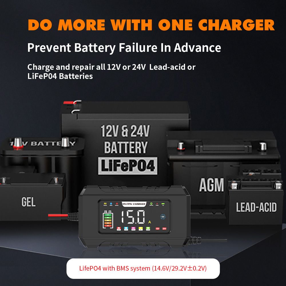 Trickle Charger, 800mA Battery Charger and Maintainer for Lead Acid and Lithium Batteries