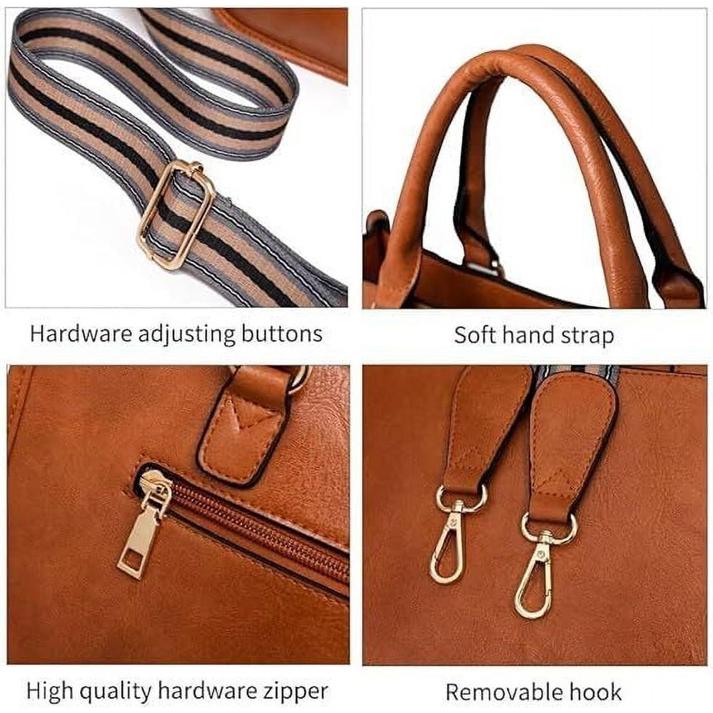 HONGLONG Leather Travel Handbags for Women Convertible Ladies Fashion Casual Work Shoulder Bags Brown