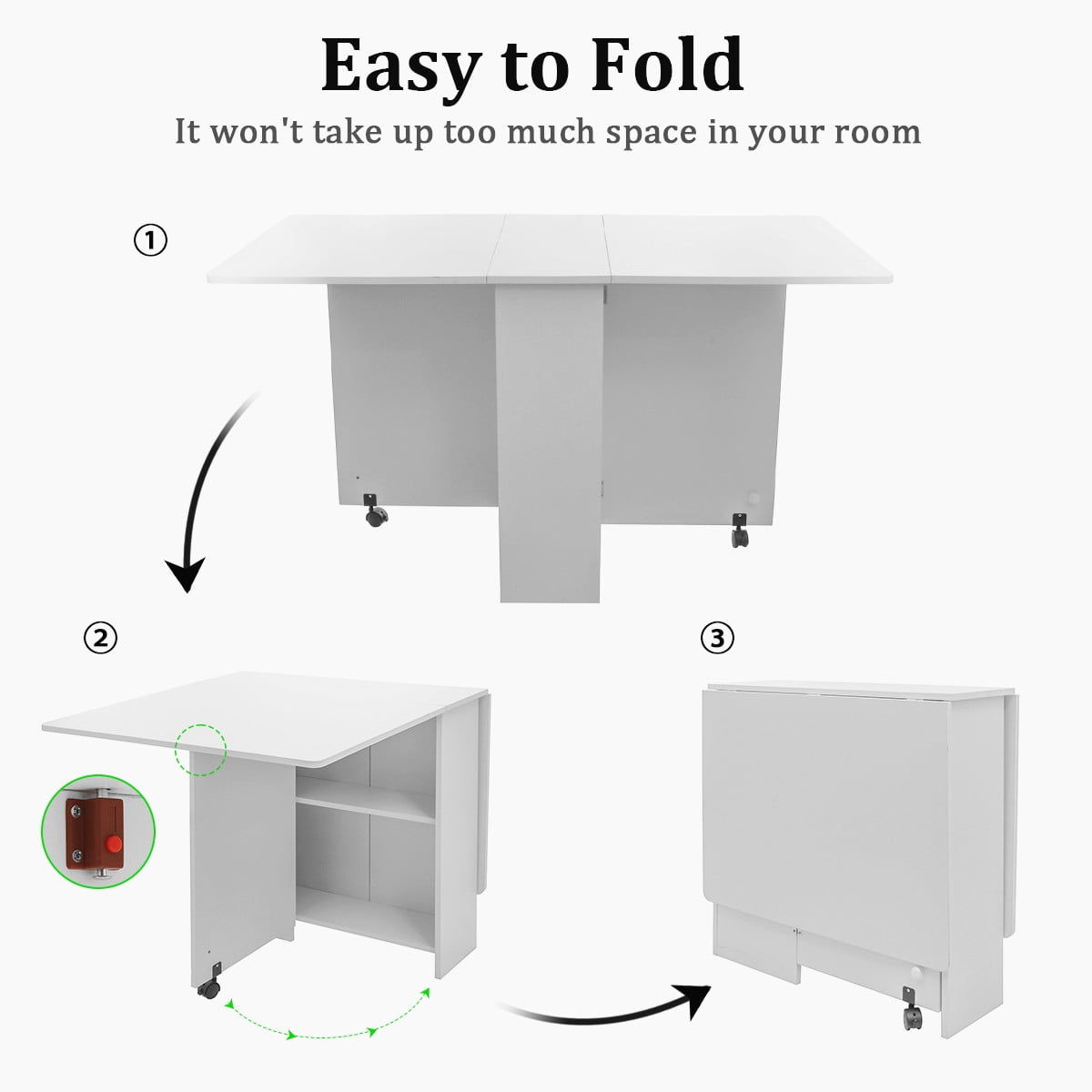 spanspace Folding Dining Table Drop Leaf Table for Small Spaces with Storage Racks Multifunction Space Saving Table Extension Dinner Table for Kitchen Bedroom Dining Room - (Chairs NOT Included)