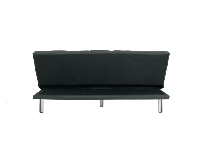 Modern Futon Sofa Beds, Linen Convertible Futon Sofa w/ Removable Armrests, Metal Legs, 2 Cupholders, Dark Gray