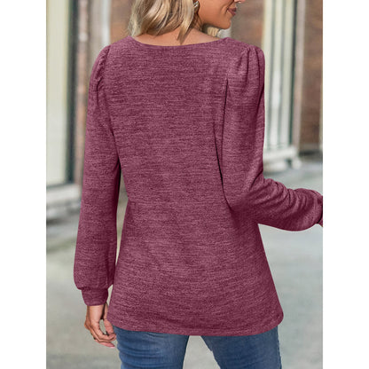 SHIBEVER Women Blouses Fall Casual Long Sleeve Loose Fit Tunic Tops Square Neck Comfy Trendy Winered Soild Color Tshirts for Women Size XL