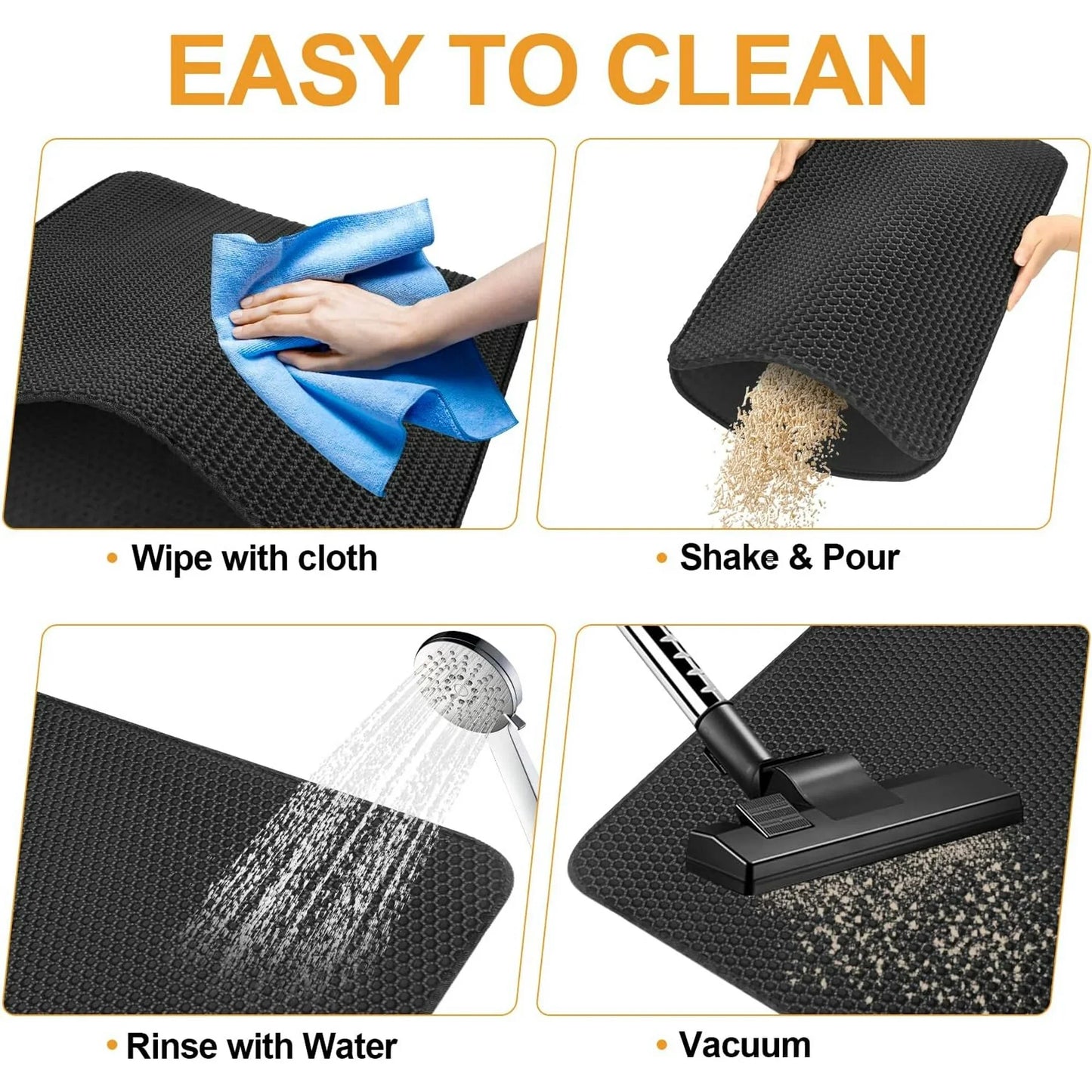 BN-LINK 17" x 23" Cat Litter Mat Trapping Match, Honeycomb Double Layer Design, Urine-Proof and Water Proof, Scatter Control, Easier to Clean & Washable(Black)