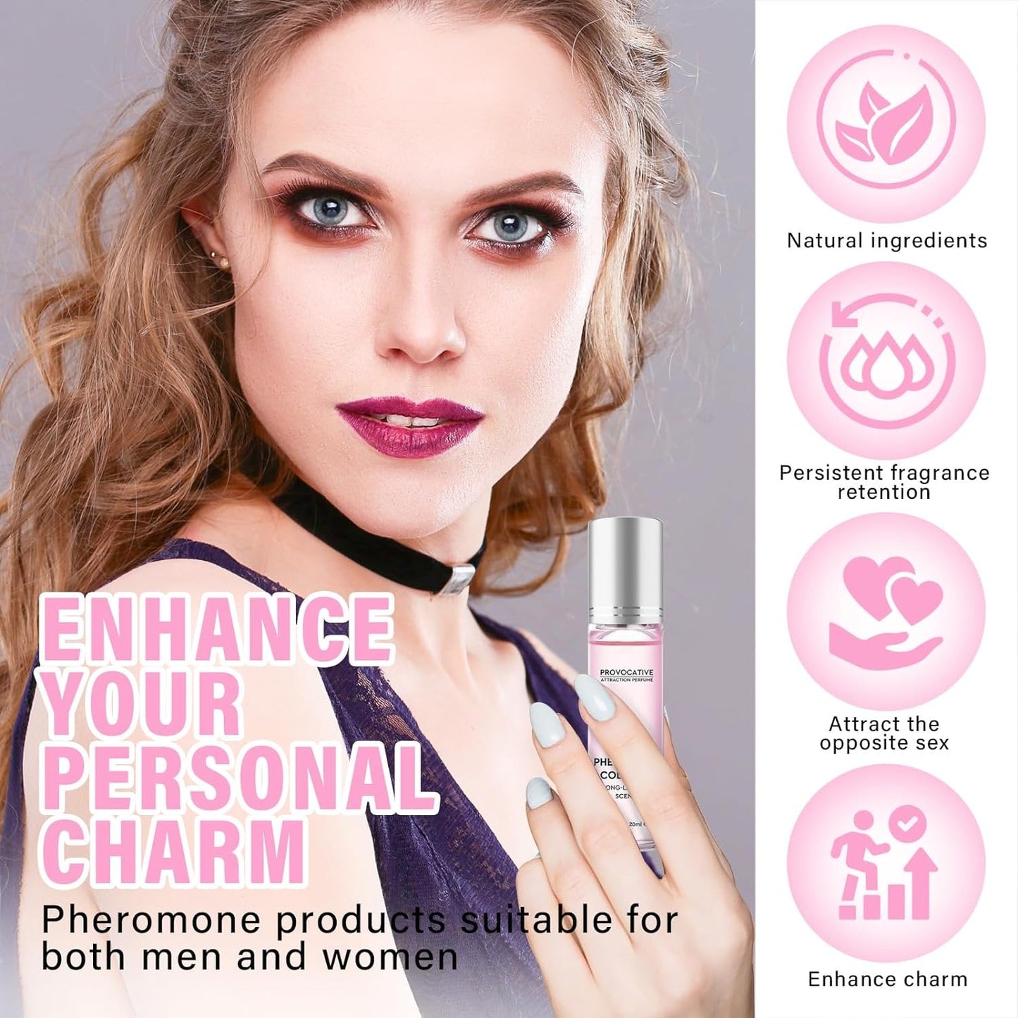 Pheromones Perfumes for Women, Unique Scent With Pure Pheromones to Attract Men, Portable and Long Lasting, Pink