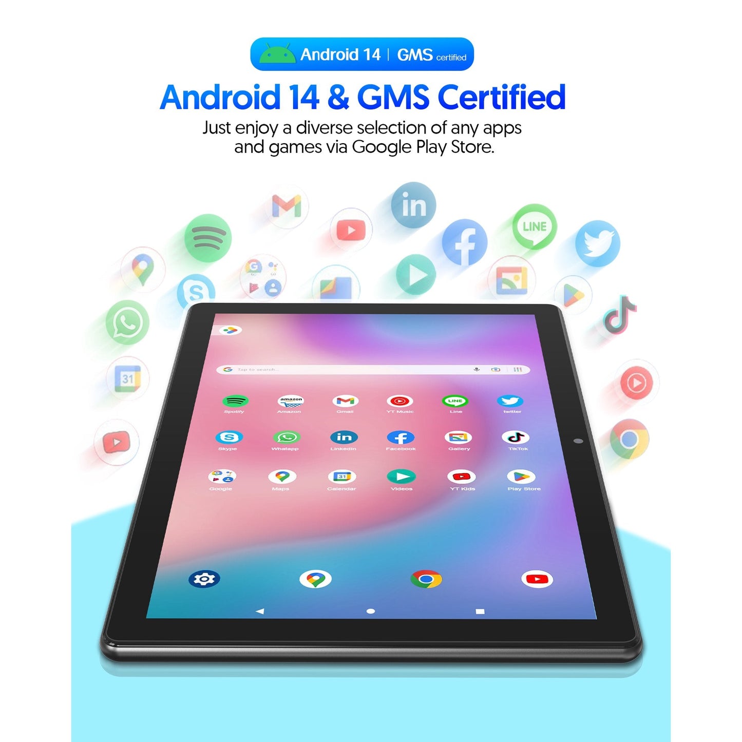 10 Inch Android Tablet, 2024 Newest Android 13 Tablet 64GB ROM+7GB RAM, Octa-Core Powerful 5G WiFi Tablet, 2MP+8MP Camera, Bluetooth