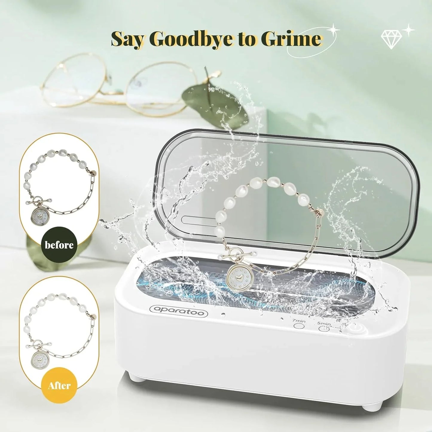 Ultrasonic Jewelry Cleaner, 48khz Professional Jewelry Cleaning Machine, 350ml Stainless Steel Ultrasonic Cleaning Machine for Jewelry Eyeglasses Watches Dentures Coins Instruments