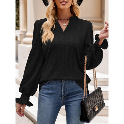 SHIBEVER Tops for Women Fall Casual Long Sleeves Blouses Loose Fit Knit Tunic Tops Trendy V Neck Soild Black T Shirt for Women Size XL