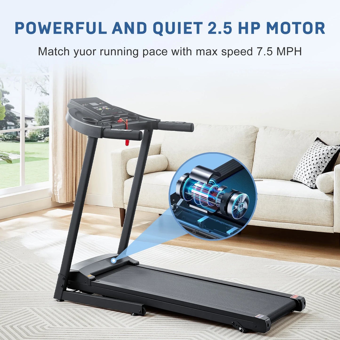 2.5 HP Hydraulic Folding treadmill with 3-speed Incline Adjustment, 12 preset Programs, 3 Countdown Modes, Heart Rate, Bluetooth For Home and Gym