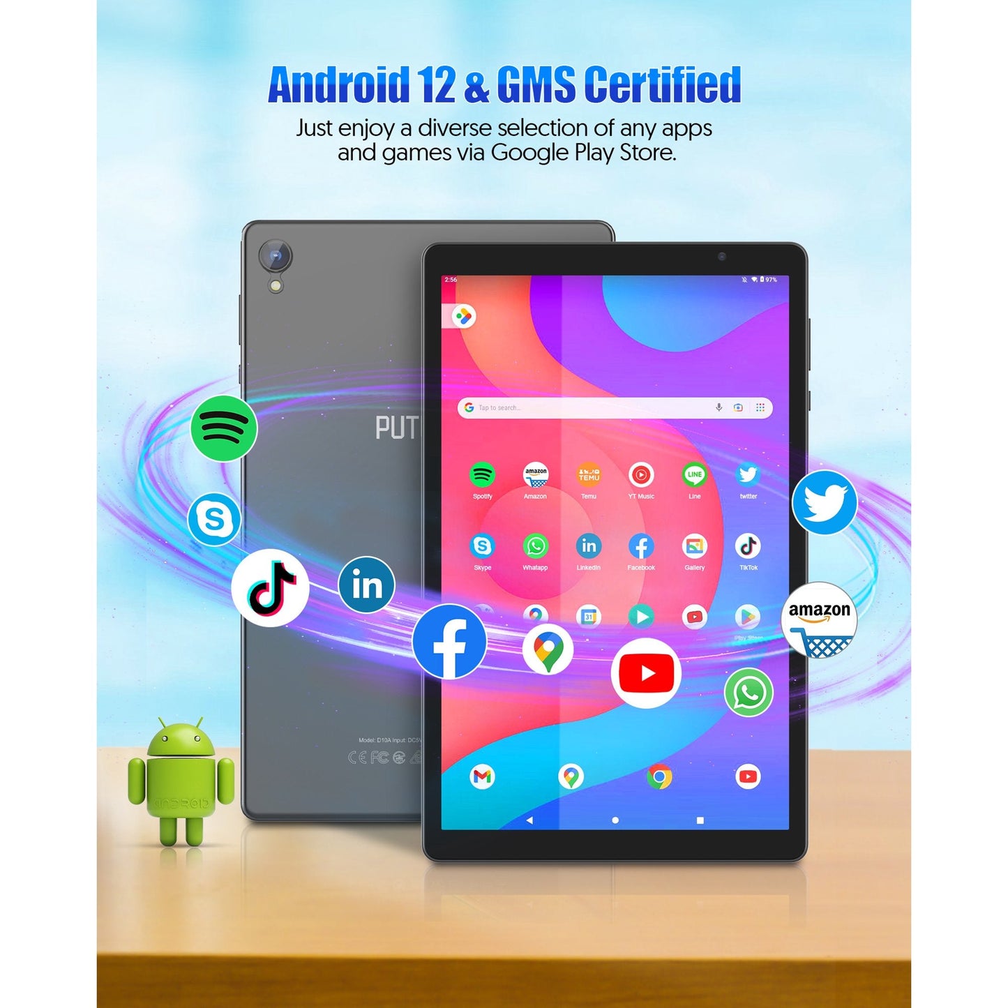 Tablet 10 inch Android Tablets, Android 12 Tablet Quad Core Processor (2+2) 4GB RAM 32GB ROM, 1TB Expandable Tablet Computer, 6000mAh Battery, 1280 * 800 IPS Screen, Bluetooth, WiFi (Gray)