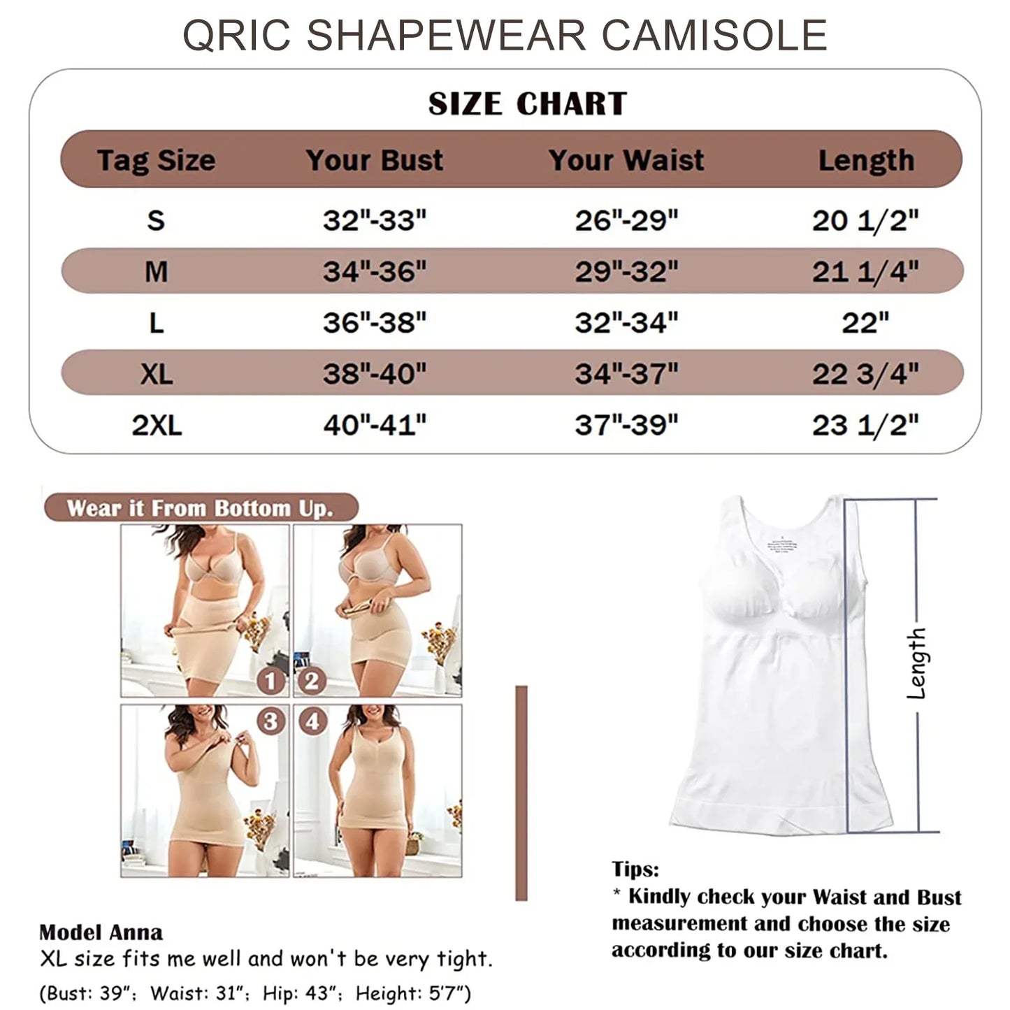 QRIC Women Shaper Cami with Built in Bra Shapewear Tank Top Tummy Control Camisole Slimming Compression Undershirt