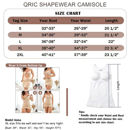 QRIC Women Shaper Cami with Built in Bra Shapewear Tank Top Tummy Control Camisole Slimming Compression Undershirt