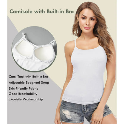 Vaslanda 3 Packs Womens Tank Tops with Built in Bras Scoop Neck Women Camisole Summer Sleeveless Tops