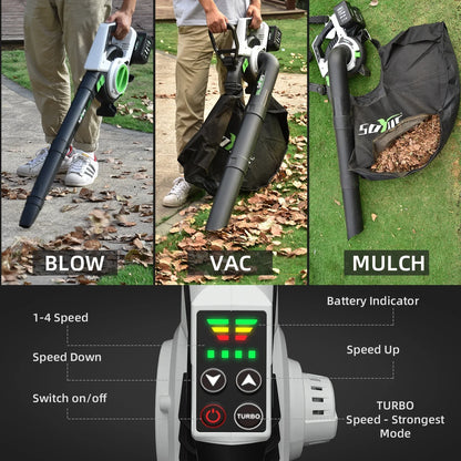 SOYUS 40V Cordless Leaf Blower, Leaf Vacuum, Mulcher with 2x4.0Ah Batteries and Faster Charger